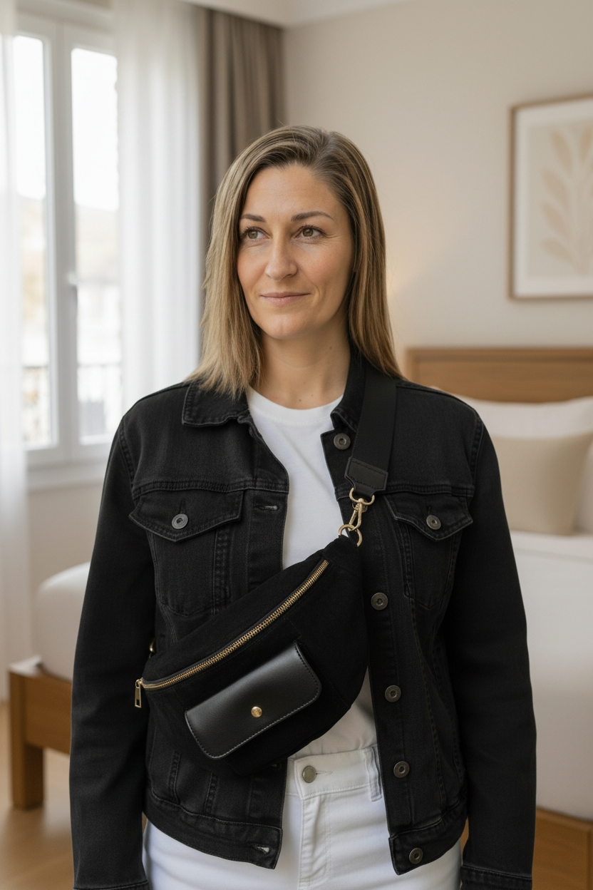 Grand sac banane en suédine